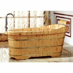 Gazebo Parts Direct Sales Store 35 Alfi Trade 61'' Free Standing Cedar Wooden Bathtub With Fixtures & Headrest