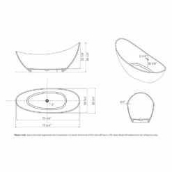 Alfi Trade 73'' White Solid Surface Smooth Resin Soaking Slipper Bathtub -Bathroom Supplies Sales 2024 ALF AB9951 d