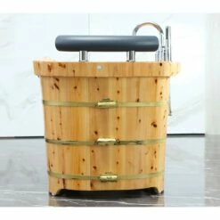 Alfi Trade 61'' Free Standing Cedar Wooden Bathtub With Chrome Tub Filler -Bathroom Supplies Sales 2024 ALF AV0QCCN6MAS5C4ZVCH8B