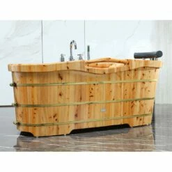 Gazebo Parts Direct Sales Store 33 Alfi Trade 61'' Free Standing Cedar Wooden Bathtub With Chrome Tub Filler