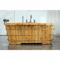 Alfi Trade 61'' Free Standing Cedar Wooden Bathtub With Chrome Tub Filler -Bathroom Supplies Sales 2024 ALF S6DM8OT6EHC7AUVBTOFG