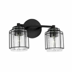 Capital Lighting Harmon 2-Light Vanity In Matte Black With Clear Seeded Glass
