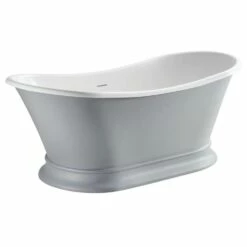 Kingston Brass Aqua Eden VRTDS683027WG Arcticstone 68-Inch Solid Surface Pedestal Tub With Drain, Matte Gray/Gloss White
