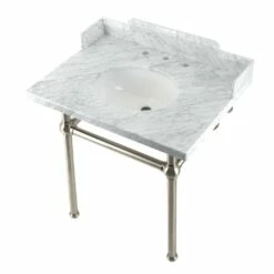 Kingston Brass Kingston Brass LMS3030MB8 Pemberton 30'' Carrara Marble Console Sink With Brass Legs, Marble White/Brushed Nickel