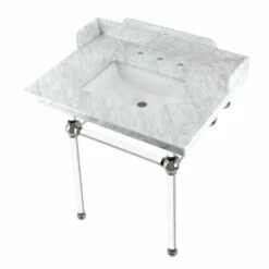 Kingston Brass Kingston Brass LMS3030MASQ6 Pemberton 30'' Carrara Marble Console Sink With Acrylic Legs, Marble White/Polished Nickel