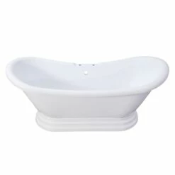 Kingston Brass Aqua Eden VT7DS692828PBA 69-Inch Acrylic Double Slipper Pedestal Tub With 7-Inch Faucet Drillings, Glossy White