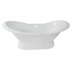 Kingston Brass Aqua Eden 72-Inch Cast Iron Double Slipper Pedestal Tub (No Faucet Drillings), White