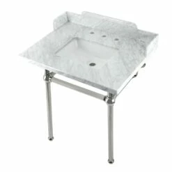 Kingston Brass Kingston Brass LMS30MBSQ6 Pemberton 30'' Carrara Marble Console Sink With Brass Legs, Marble White/Polished Nickel
