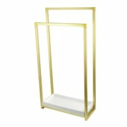 Kingston Brass Edenscape Pedestal 2-Tier Steel Construction Towel Rack With Wooden Case, Brushed Brass