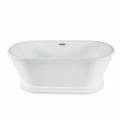Kingston Brass Aqua Eden 66-Inch Acrylic Double Ended Pedestal Tub With Square Overflow And Pop-Up Drain, White