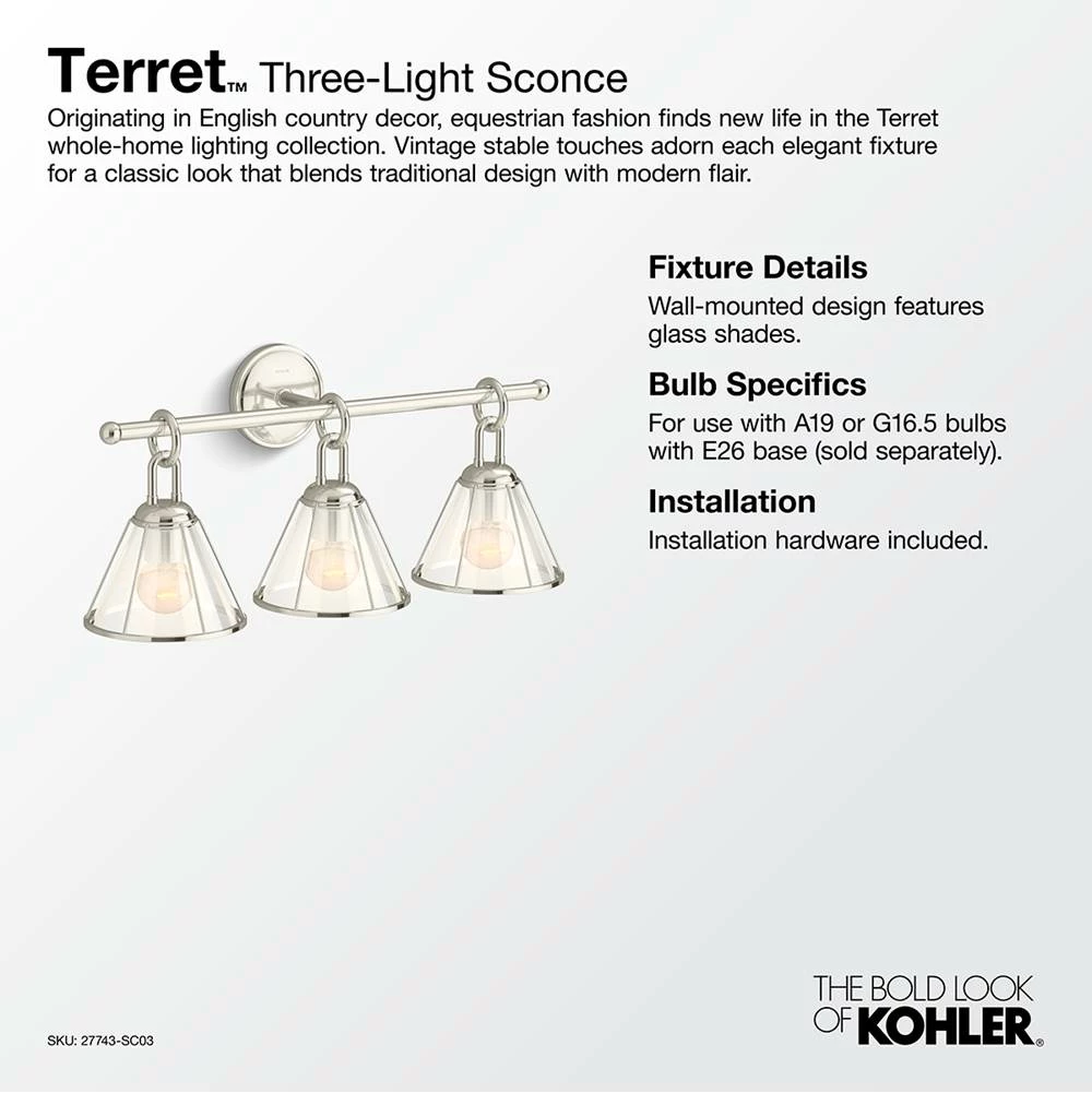 Kohler Terret 24-in Three-light Sconce 5 Kohler Terret 24-in Three-light Sconce - Image 3