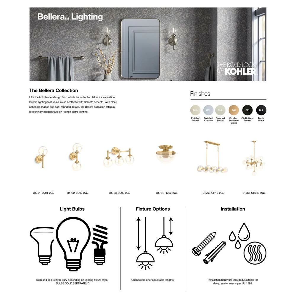 Kohler Bellera™ 13-1/2'' One-Light Sconce 4 Kohler Bellera™ 13-1/2'' One-Light Sconce - Image 2