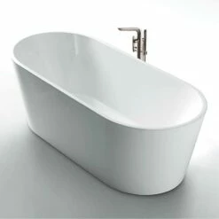 Lacava Free-standing Soaking Bathtub Made Of Luster White Acrylic With An Overflow And Polished Chrome Drain, Net Weight 130 Lbs, Water Capacity 77 Gal.