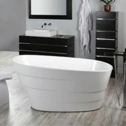 Lacava Free-standing Soaking Bathtub Made Of Luster White Acrylic With An Overflow And Polished Chrome Drain, Net Weight 88 Lbs, Water Capacity 62 Gal.