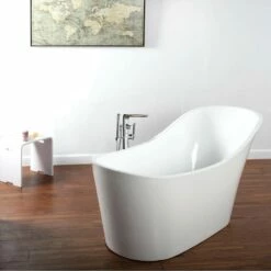 Lacava Free-standing Soaking Bathtub Made Of Luster White Acrylic With An Overflow And Polished Chrome Drain, Net Weight 135 Lbs, Water Capacity 73 Gal.