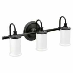 Moen Belfield 3-Light Dual-Mount Bath Bathroom Vanity Fixture With Frosted Glass, Matte Black