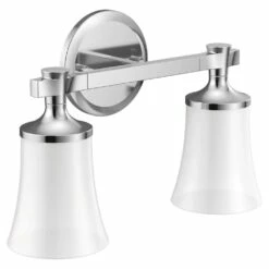 Moen Flara 2-Light Dual-Mount Bath Bathroom Vanity Light Fixture With Frosted Glass, Chrome