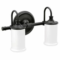 Moen Belfield 2-Light Dual-Mount Bath Bathroom Vanity Fixture With Frosted Glass, Matte Black