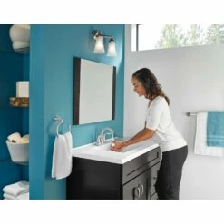 Moen Eva 2-Light Dual-Mount Bath Bathroom Vanity Fixture With Frosted Glass, Brushed Nickel -Bathroom Supplies Sales 2024 MOE y1224bn yb2862bn y1286bn 84660srn lifestyle1