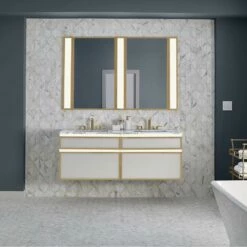 Robern Profiles Framed Lighting, 5'' X 40'' X 4-5/8'', Matte Gold, Variable 2700K To 5600K Temperature (Warm To Cool Light) 13 Robern Profiles Framed Lighting, 5'' X 40'' X 4-5/8'', Matte Gold, Variable 2700K To 5600K Temperature (Warm To Cool Light) -Bathroom Supplies Sales 2024 ROB PROFILES INSTALL 2