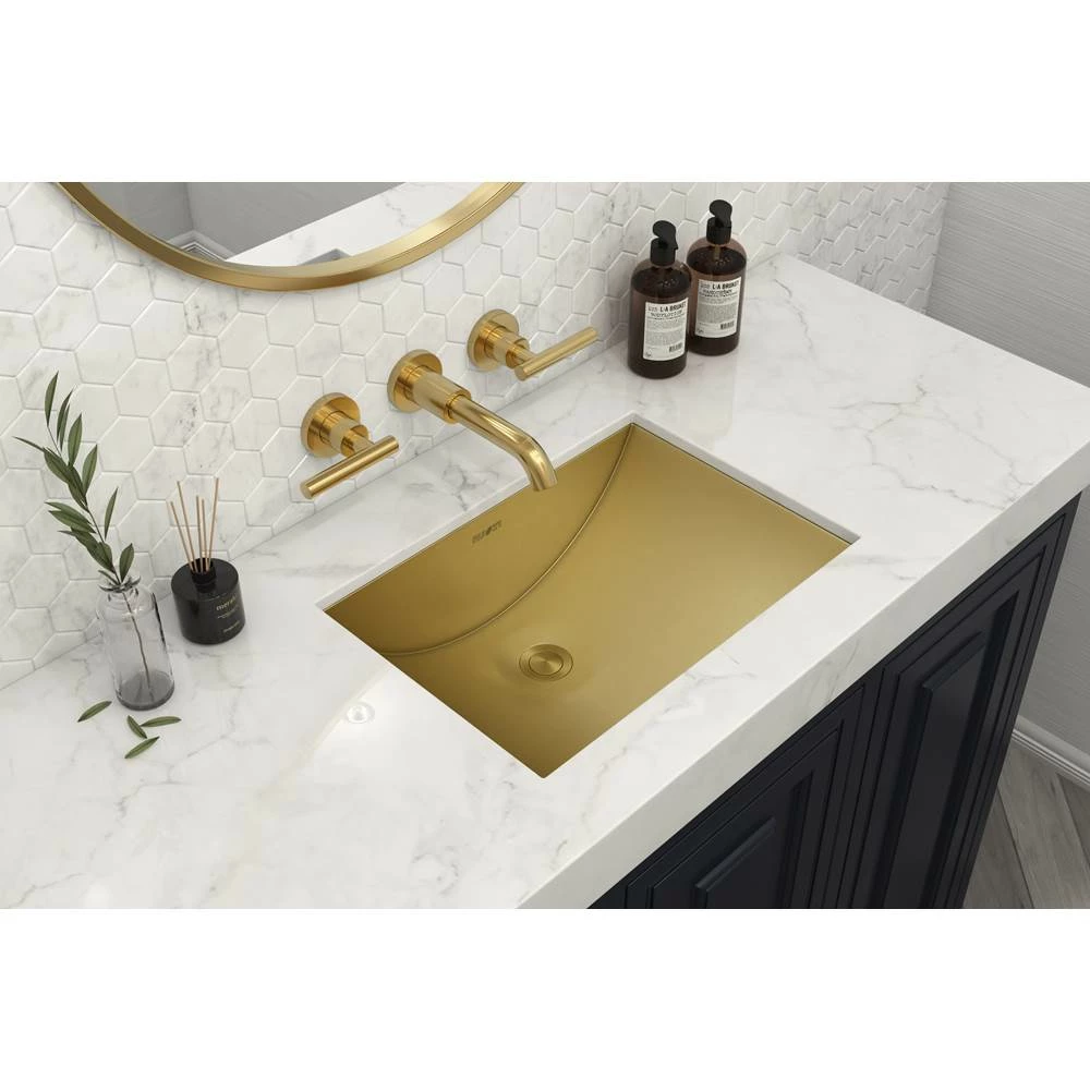 Ruvati 16 X 11 Inch Brushed Gold Polished Brass Rectangular Bathroom Sink Undermount 9 Ruvati 16 X 11 Inch Brushed Gold Polished Brass Rectangular Bathroom Sink Undermount - Image 7