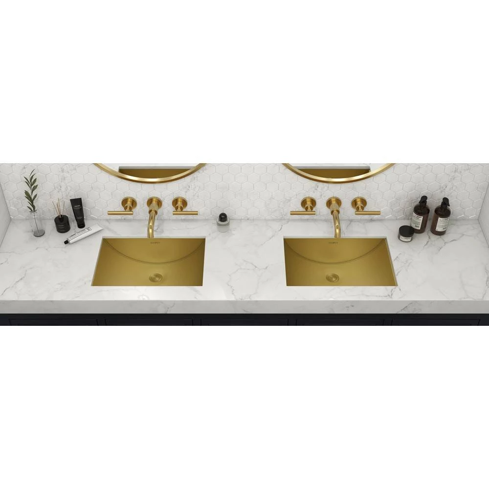 Ruvati 16 X 11 Inch Brushed Gold Polished Brass Rectangular Bathroom Sink Undermount 10 Ruvati 16 X 11 Inch Brushed Gold Polished Brass Rectangular Bathroom Sink Undermount - Image 8