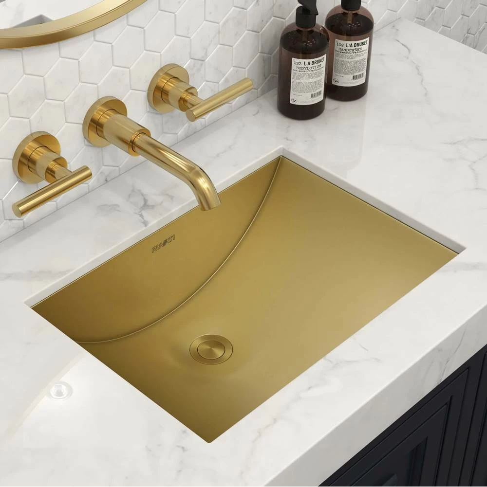 Ruvati 16 X 11 Inch Brushed Gold Polished Brass Rectangular Bathroom Sink Undermount 3 Ruvati 16 X 11 Inch Brushed Gold Polished Brass Rectangular Bathroom Sink Undermount